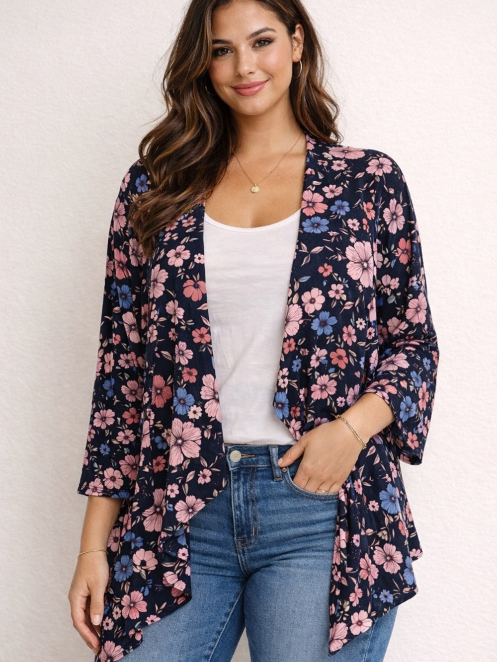 Emery Rose Floral Kimono Cardigan 4XL NWT Black Pink Blue Boho
